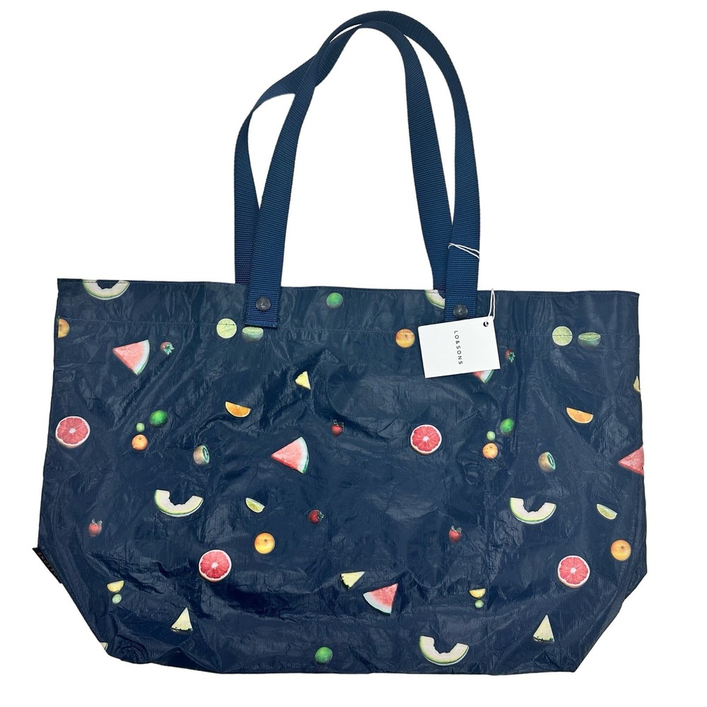NEW! Lo & Sons Del Mar packable tote - large -‎ navy blue fruit print
